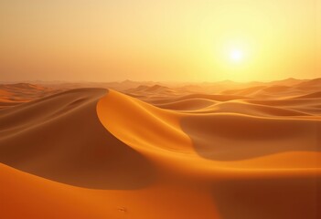 golden sand dunes sunrise glowing landscape natural beauty serenity desert warmth, nature, light, textures, horizon, sky, breeze, wilderness, morning, reflection