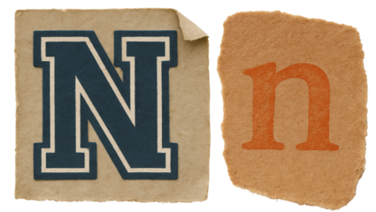 Vintage Cutout Letters "N" and "n" on Torn Textured Paper