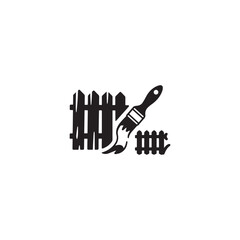 Black Painting a wooden fence. Paint brush and fence icon. DIY. Vector icon isolated on white background.