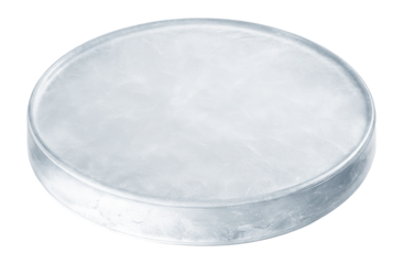 Circular ice disc with a smooth, polished surface and a thin, even layer