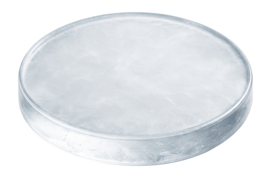 Circular ice disc with a smooth, polished surface and a thin, even layer