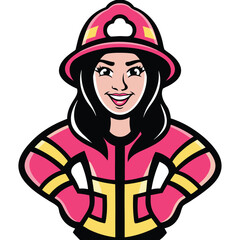 Empowered Female Firefighter Illustration Dressed in Protective Gear Ready for Action Confident and Determined Female Heroine