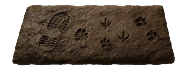 Muddy riverbank with footprints and animal tracks in damp soil