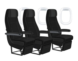 Naklejka premium Three black airplane seats with windows