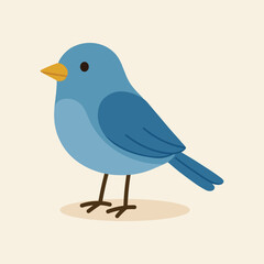 Cute cartoon bird illustration in bright blue, perfect for product packaging, labels, web design, banners, book illustration and art prints with a playful, child-friendly style.