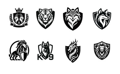 Collection of heraldic animals black and white logos