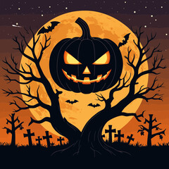 Menacing Jack-o'-lantern Halloween Night Scene