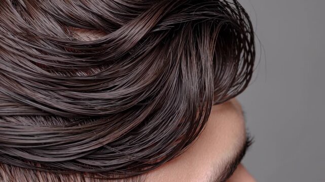 Close-up video of shiny brown hair with perfect texture and movement. Ideal for beauty, fashion, hair care, shampoo, cosmetics, hairstyle tutorials, commercials, and professional salon projects