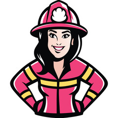 Empowered Female Firefighter Illustration Dressed in Protective Gear Ready for Action Confident and Determined Female Heroine