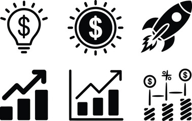 Illustration set showing money making ideas and business growth concepts