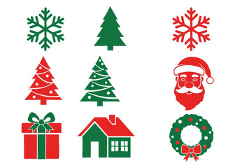 Christmas Vector Icons Collection Festive Holiday Elements in Red and Green for Graphic Design