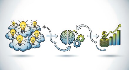 Creative Process: From Ideas to Financial Growth, Illustrated Concept.