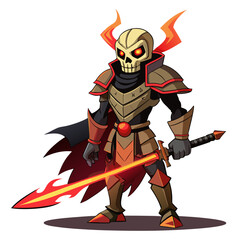 Obraz premium Fantasy skeleton warrior with flaming sword and armor