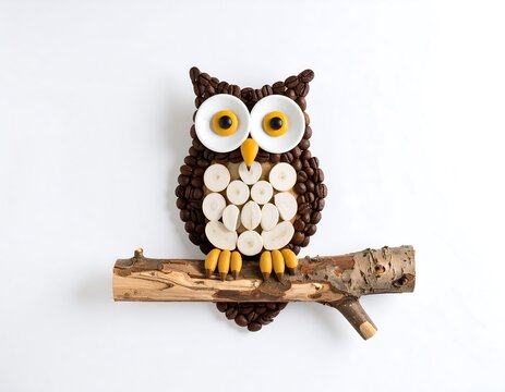 Owl crafted from coffee beans and food - Powered by Adobe