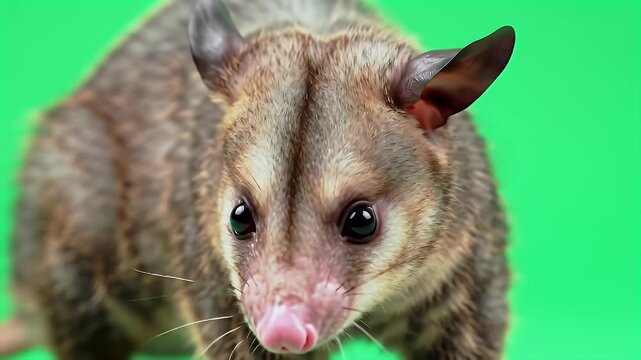 Adorable Asian Palm Civet (Paradoxurus hermaphroditus) Close-up Portrait with Alert Eyes and Tongue Out Against a Bright Green Background