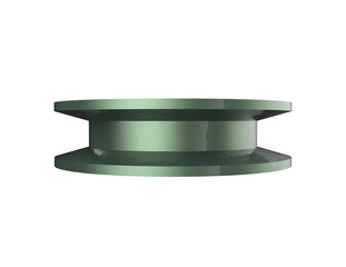 High-Resolution 3D Rendered Industrial Green Pulley: Durable Mechanical Component for Engineering, Power Transmission and Automation. Isolated on Transparent PNG Background for Design Projects.