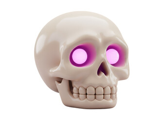 Isolated Spooky Skull with Glowing Pink Eyes, Halloween