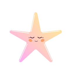 Iridescent Pastel Gradient Cartoon Star Character Icon. Romantic Vintage Christmas Celebration Smiling Face Symbol. Holiday Ray Cute Childish Decoration. Magic Dreamy Soft Colored Celestial Boho Sign.