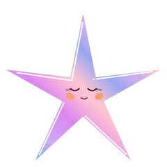 Iridescent Pastel Gradient Cartoon Star Character Icon. Romantic Vintage Christmas Celebration Smiling Face Symbol. Holiday Ray Cute Childish Decoration. Magic Dreamy Soft Colored Celestial Boho Sign.