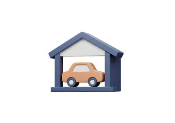 Isolated Car Parked Safely in Garage with Overhead Door