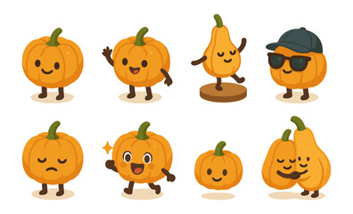 Obraz premium Cute pumpkin characters in various poses and expressions for autumn designs