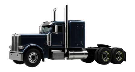 Long-nose container hauler with chrome exhaust stacks and polished grille