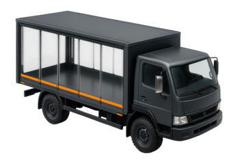 Lorry with transparent side curtains and reflective stripes