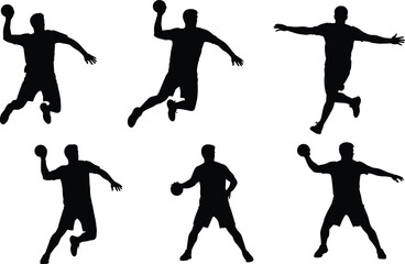 Handball athlete silhouettes in dynamic action poses, perfect for sports design, fitness branding, competitive game ads, and motion graphics
