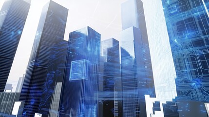 Futuristic Cityscape with Digital Overlay