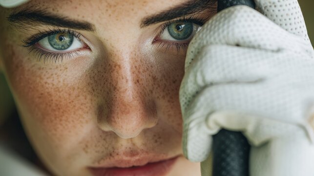 Intense golf swing preparation golf course portrait competitive close-up focused mindset