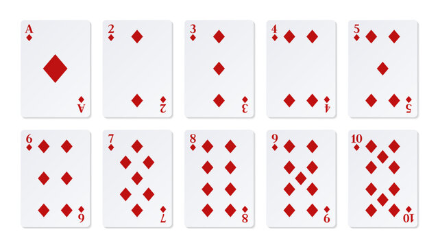 Ace and number cards of Diamonds. Vector clipart for casino.
