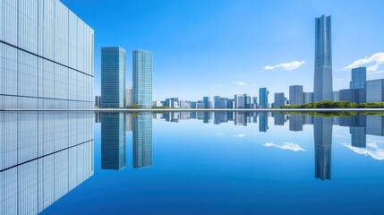 Modern City Skyline Reflected in Still Water