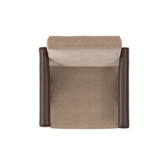 Modern Armchair, Walnut Frame, Beige Cushion, Leather Armrests, Top View 3D Render