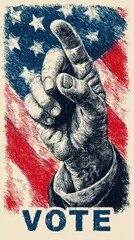 Powerful hand gesture promoting civic engagement with American flag background during election season
