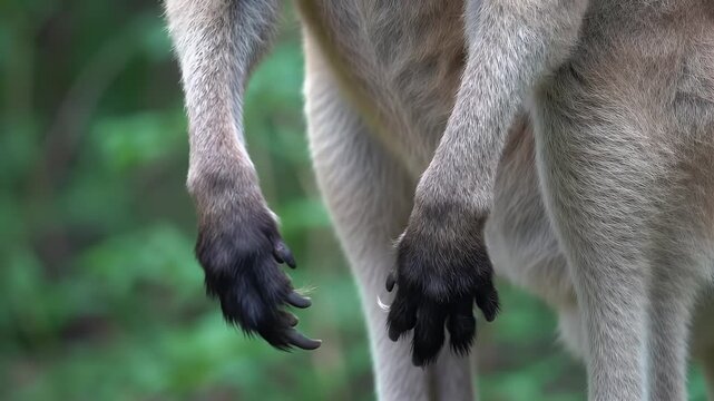 Close-up Detail of a Wild Kangaroo's Forepaws and Claws in Natural Habitat