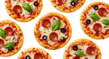 Frische Mini-Pizzen auf transparentem Hintergrund – Studioaufnahme