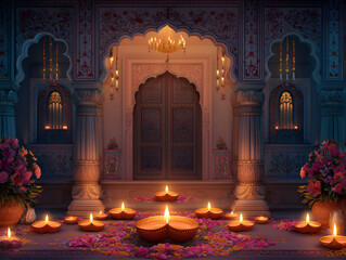 The Indian Festival of Diwali. The symbol of the holiday is a lit diya lamp and candles
