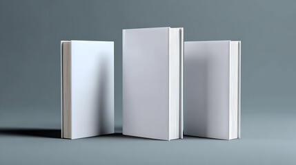 Three Blank White Book Mockups on Grey Background