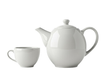 Isolated White Teapot and Cup in Simple Design