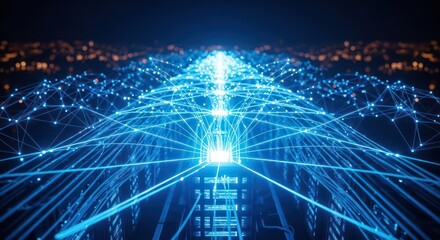 A Luminous Central Processor Radiating Blue Data Streams into a Vast Digital Network.
