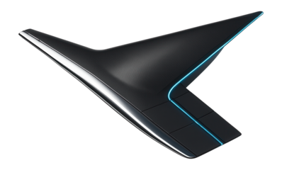 Oblique wing with asymmetrical sweep and visible control surfaces