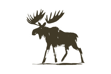 Moose silhouette brush stroke style vector illustration