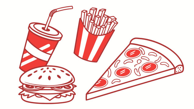 Fast food burger pizza fries and soda vector design illustration for restaurant menu and delivery service ads