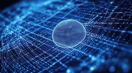 Abstract digital network with glowing sphere