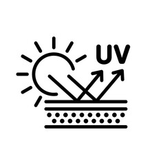 UV protection icon set. UV radiation icon. Ultraviolet symbol. Sun uv protection icons. Sunscreen spf logo. UPF sun protection label product. Skincare illustration, sign for cosmetics packaging.