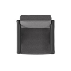 Modern Armchair, Dark Wood Frame, Gray Cushion, Black Leather Armrests, Top View 3D Render