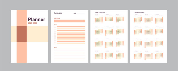 2025&ndash;2026 Planner Template with Calendar - Printable, Editable and Stylish Layout
