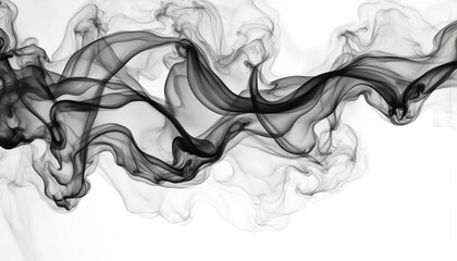 Abstract dark smoke isolated on white background. Ink in water. Wavy shapes. Fluid motion design element, digital art. Modern, artistic illustration for your project. Digital art for banners, covers.