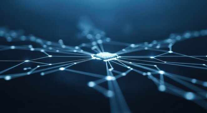 Glowing CPU Core: The Radiant Heart of a Sprawling Digital Data Network