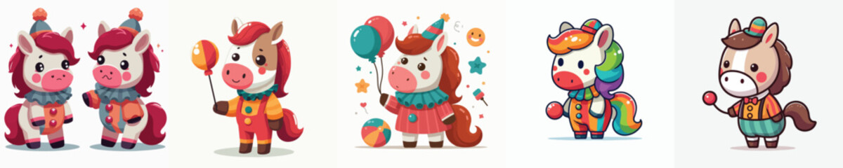 cute horse vector in clown costume